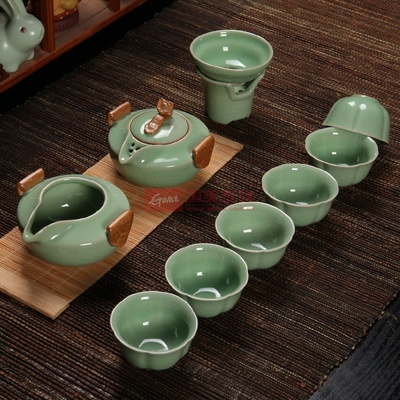 錦銘青瓷哥窯流釉茶具套裝 開片裂紋汝窯，彰顯宋代雅韻